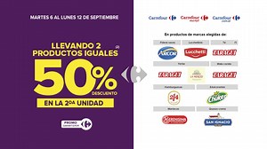 ¡Preparate para una semana de promos GIGANTES! 😱 Hasta el 12 de septiembre aprovechá: 🔹70% de descuento en la segunda unidad de marcas seleccionadas de puré instantáneo, arroz, cuidado oral, detergente lavavajillas, shampoo, acondicionadores y tratamientos capilares, jabón para la ropa y mucho más 🔹50% en la segunda unidad de fideos secos, Lucchettinis, edulcorantes, mate cocido, té, yerba, manteca, queso crema y hamburguesas con #MiCarrefour 🔹suprema de pollo congelada a $699xkg. Encontralo