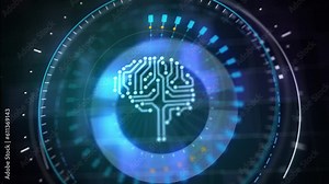 Artificial intelligence (AI), machine learning and modern computer technologies concepts.