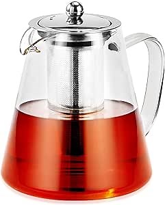Glass Teapot Stovetop Safe, 43oz Glass Teapot with Removable Stainless Steel Infuser for Blooming and Loose Leaf Tea