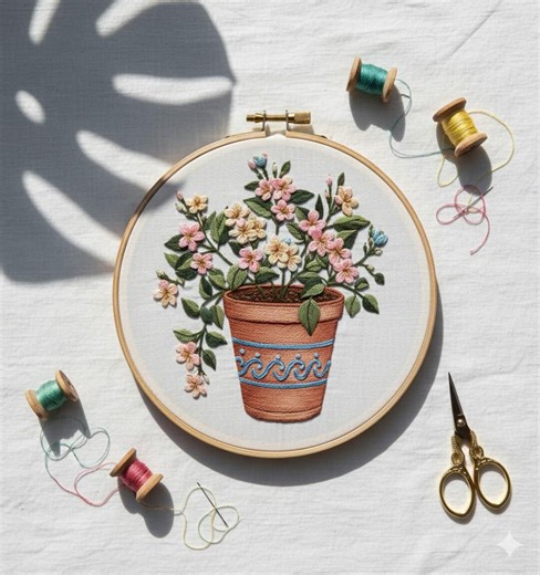 Cherry Blossom Hand Embroidery Design, Cherry in Pot Embroidery PDF File - Etsy