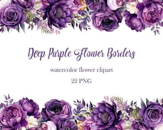 Purple Flower Border Clipart, Watercolor Flower Border PNG Bundle, Wedding Floral, Purple Flower PNG, Floral Frame, Digital Download - Etsy UK