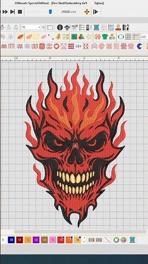 Fire Skull Embroidery Design