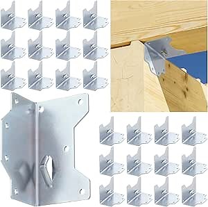 Shimeyao 25pcs Galvanized Framing Angle Brackets - Multi Purpose Wood Frame Connectors, Rafter Deck Brackets, Joist Hanger, Concrete Forms, Reinforcing l Angle(1-7/16in. X 2-1/2in.,Style1)