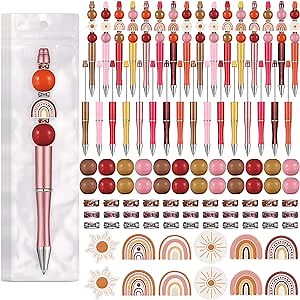 Colarr 24 Sets Plastic Beadable Pens DIY Pens Making Kit Assorted Wood Beads Crystal Spacer Black Ink Ballpoint for Women Crafts Office Family Gifts(Rainbow)