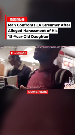 Kind Joe on Instagram: "A man is going viral after confronting a Los Angeles streamer accused of harassing people for online content. According to the video, the confrontation happened after the streamer allegedly catcalled the man’s 15-year-old daughter in public. Footage shows the father telling the streamer, “If I were you, I’d shut the f*ck up.” The streamer appeared to back off during the confrontation but was later seen continuing to talk once the man walked away. The clip has sparked deba