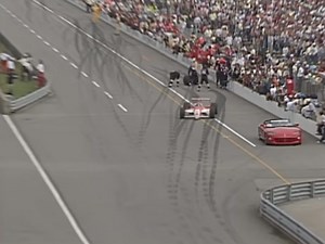 1991 | Michael Andretti With the race on the line, Michael Andretti blasts through the pit lane at full speed to not lose time to Rick Mears. Pit road speed limits were implemented during yellow flags a year later for the first time. #Indy500 | #INDYCAR | #IMSMuseum | Indianapolis Motor Speedway Museum
