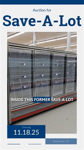 What happens to an entire grocery store when it closes? Well, you're about to find out. A complete Save A Lot in Anderson, SC is saying goodbye, which means someone's getting walk-in coolers, someone's snagging display cases, and someone's probably doing a happy dance over commercial refrigeration equipment that actually works. The auction closes Monday, November 18th at 10 AM. Want to see it all in person? Come poke around Sunday from 3-6 PM. Hillphoenix coolers and freezers, Kysor Warren displ