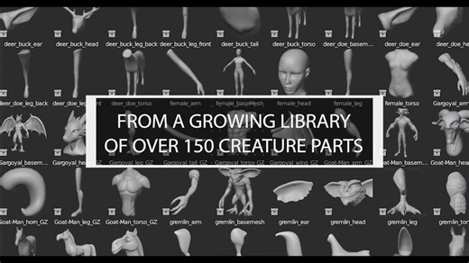 模漾网-200P-动物怪兽怪物身体零部件模型资产-Creature Kitbash