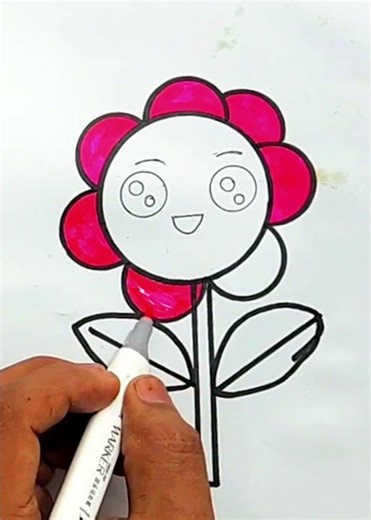 Cute Smiling Flower Drawing | Simple Flower Art for Kids