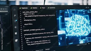 Data center PC screens monitoring backend hardware performance used in AI LLM model development and automation workloads. Workstation monitors overseeing server rigs equipment