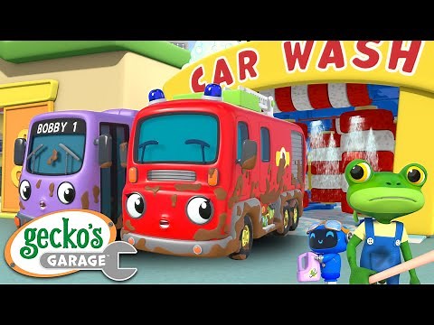 Cleaning Muddy Trucks in the Car Wash | Gecko's Garage | Trucks For Children | Cartoons For Kids