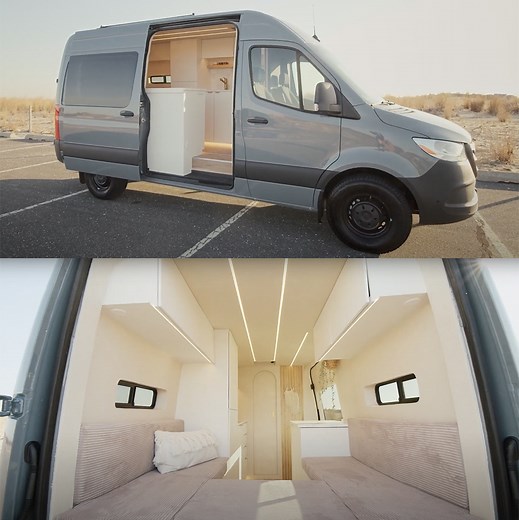 Stealthy Mercedes-Benz Sprinter Van Gets a Minimalist, Yet Cozy, Solar Camper Conversion