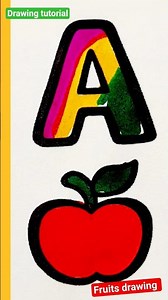 Cute and simple drawing of an apple, fruit drawing tutorial easy with doms colors, painting