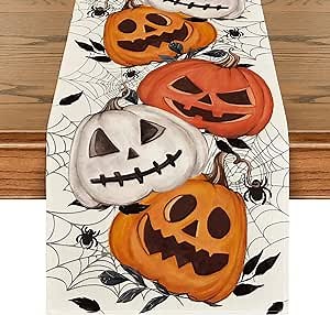 Artoid Mode Pumpkins Spider Web Halloween Table Runner, Seasonal Fall Kitchen Dining Table Decoration for Home Party Decor 13x90 Inch