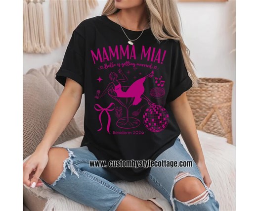 Trendy Disco Team Bride Bridesmaids Bachelorette Party T Shirt - PERSONALIZED Mamma Mia 80s 90s Retro Hen Party Tee - Custom Hen do Shirts