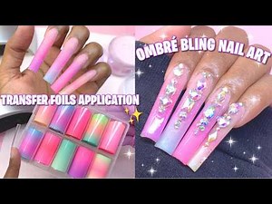ACRYLIC OMBRE USING TRANSFER FOILS ✨| BLING NAIL ART FROM TEMU BLING BOX | ENCAPSULATION TUTORIAL