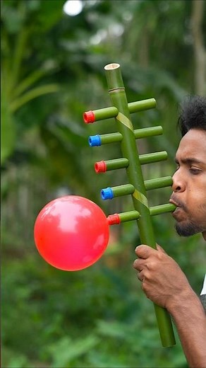 Handmade Bamboo craft with five colourfull Balloone #Diy #Craft #Toys #Bambooart