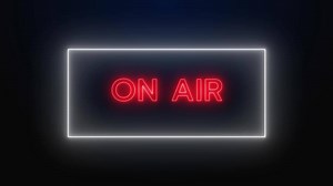 Download On Air Neon Sign and frame flicker motion graphic on gradient background, red neon light and white frame for free