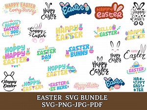 Happy Easter SVG Bundle: Bunny, Egg, Spring Designs (PNG) - Etsy