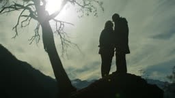 Senior couple in love kissing each other on a romantic scene