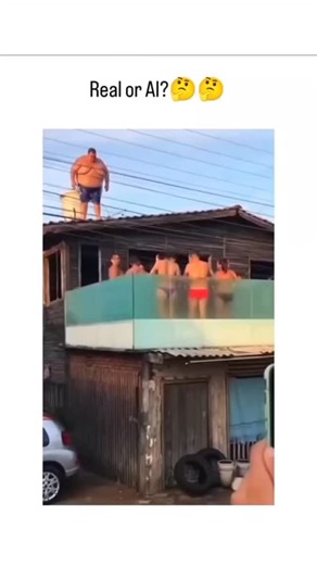 Facts on Instagram: "This Instagram reel shows a portly man leaping from a rooftop into a crowded balcony pool at a lively outdoor party, unleashing a torrent of water that floods the adjacent street and scatters several swimmers onto the ground below. Replies overwhelmingly identify it as AI-generated, citing glitches like the jumper's sudden slimming, a figure's legs phasing through others, and clothing inconsistencies, with no verified real-world source emerging. Posted on 17 December 2025, i