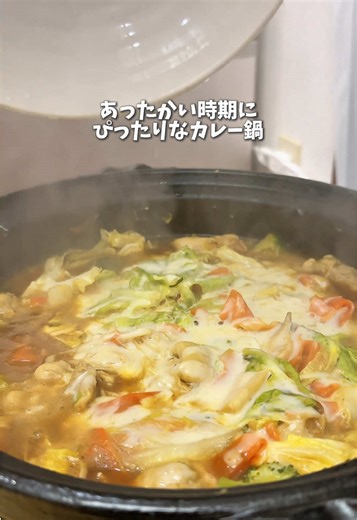 👇レシピはこちら👇 ▼材料（2人分） 鶏もも肉 300g エリンギ 1パック えのき 1株 キャベツ 1/4個 にんじん 1/2本 冷凍ブロッコリー 150g ピザ用チーズ 適量 カレールウ 4皿分 水 500ml程度 ニンニクチューブ 小さじ2 オリーブオイル 大さじ3 （お好みで）めんつゆ ▼レシピ ①オリーブオイル、ニンニクチューブ、鶏もも肉を炒めて、エリンギとエノキを加え、上にキャベツとブロッコリーを重ねる ②カレールウと水を加えて、蓋をして5分ほど中弱火で煮込み、味を見てお好みでめんつゆを足す ③チーズをかけて蓋をして3分蒸らす #時短料理 #カレー鍋 #カレーアレンジ
