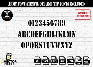 Police de caractère militaire Army | Lettres et chiffres militaires (otf, ttf, svg, dxf, png, ai)