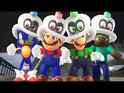 Super Mario Odyssey - 4 Player Race (Mario vs Luigi vs Sonic vs Steve) (HD)