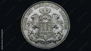 old Reichsmark silver coin, Hamburg Germany 1901, reverse heraldry shield