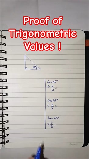 Proof - Values of sin45, cos45, tan45 !