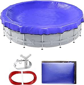 POOLHACKER Winter Pool Cover 15FT/18FT/21FT/24FT Round Above Ground - Round Pool Cover 21ft Round Above Ground, 4 Foot Overlap Extra Thick 420D Round Above Ground Pool Cover with Winch and Cable