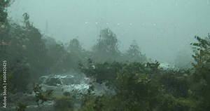 Hurricane Wind And Rain Hammer Against Hotel Window - Meranti