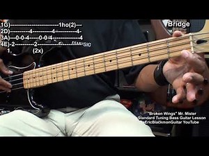 BROKEN WINGS Mr. Mister 4 String Bass Guitar Lesson STANDARD TUNING ‪@ericblackmonmusicbass9175‬