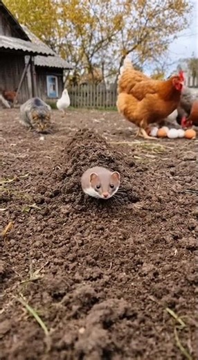 😳Weasel vs Cat Underground Ambush In Chicken Coop Ends In Fierce Fight#weasel#catattack#animalshorts