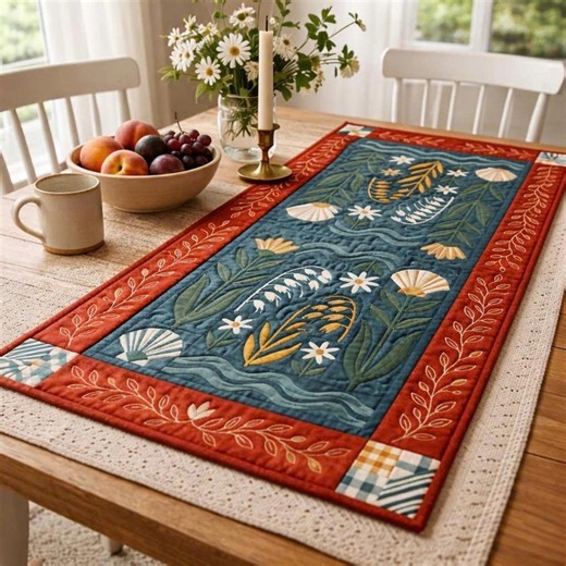 Floral Patchwork Quilted Table Runner, Cottage Farmhouse Table Decor, Wildflower Pattern Runner, Rustic Dining Table Accent - Etsy