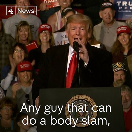 157K views · 1.9K reactions | "Any guy that can do a body slam... he's my guy." President Trump has praised the Congressman who admitted to assaulting a reporter after being asked about healthcare policy. | Channel 4 News | Facebook