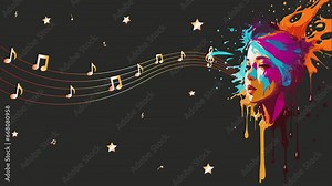 Video image with musical notes floating in the air, vibrating in the air, musical vibrations, 2d vector image. Sound icons, music video Background