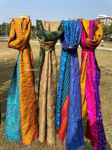 Multicolor Silk Sari Scarf: Indian Striped Neck Wrap - Etsy