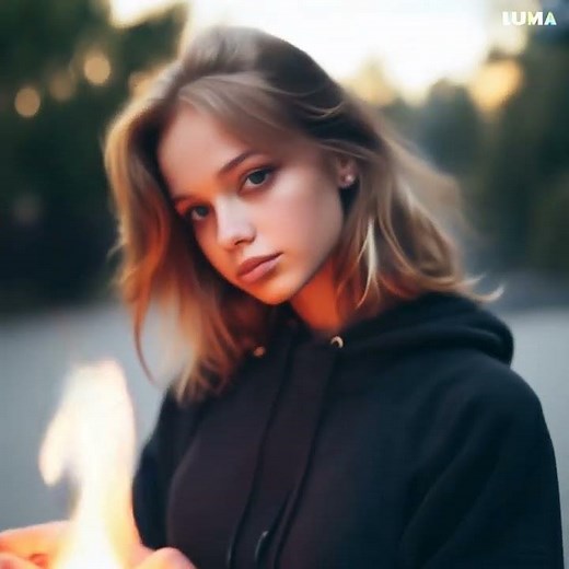 Pretty girl with pyrokinesis, AI Fantasy Art animated with #lumaai girls with superpowers