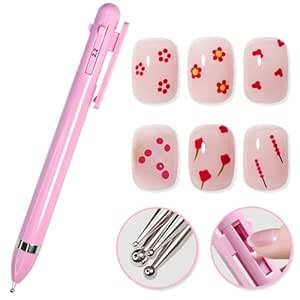 HJ Nail Dotting Pen Ballpoint Design Nail Art Kit with Tip Dot Paint, Pink