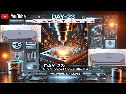 Profile milling, Face Milling, Open Pocket, Drilling. (Step by Step ) in SolidCam 2024 Beginner