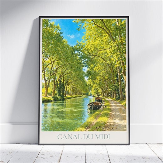 Canal Du Midi France Travel Poster: Tree-lined Waterway Painted Art Print - Etsy Australia
