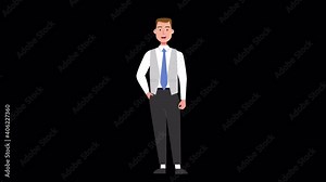 lip syncing Facial Animation for narration. male character businessman speaking. looped animated footage in flat style. talking mouth, lips expressions, articulation, hand gesture with ALPHA Channel