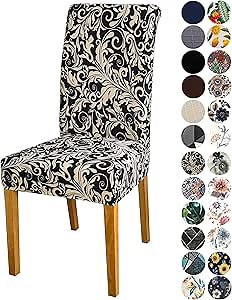 Chair Covers for Dining Chair Set of 6, Stretchy Soft Parson Chair Covers Removable Washable Kitchen Dining Room Chair Slipcovers with Elastic for Universal Fit (Black Vintage II)
