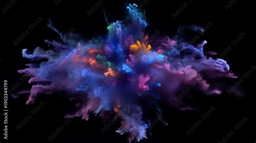 Colorful powder explosion against a dark, moody background