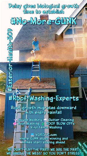 Veracity Gutter And Roof Cleaning, LLC on Instagram: "#GUNKThrivesOnDelay ⛅ Weather doesn’t clean homes. It feeds buildup. 🧼 Roof washing removes what sun and rain cannot. 🌧️ Gutter cleaning restores proper drainage paths. 🫧 House washing protects siding from long-term saturation. Waiting lets GUNK settle in deeper. 💻 VGRCLLC.com — protection starts from the top down 💬 WE DON’T PLAY THE PART! WE ARE THE PART! 🏠 A TRUE LOCAL COMPANY! PS — Roof blow-offs keep organic matter from breaking dow