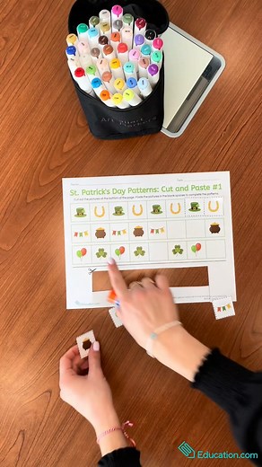 3.7K views · 11 reactions | Pattern play fun: Designed for PreK-1st grade, these hands-on worksheets have students cut out the pictures and use their understanding of patterns to paste them according to the patterns.  Get your little one excited about the St. Patrick's Day festivities: https://bit.ly/4c9SQSW | education.com | Facebook