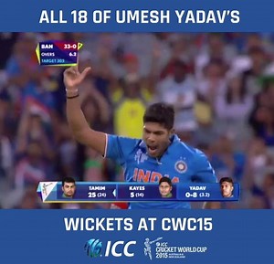 6.7M views · 10K reactions | Happy birthday to the Indian Cricket Team's leading wicket-taker at CWC15, Umesh Yadav!  To celebrate, watch every single one of his 1️⃣8️⃣ wickets at the tournament!  | ICC Cricket World Cup | Facebook