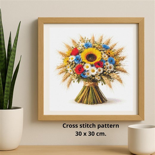 Sunflower Cross Stitch Pattern, Wildflower Bouquet Design, Rustic Floral Embroidery, Country Farmhouse Decor PDF - Etsy