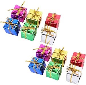 Christmas Mini Box Ornaments: 120Pcs Metallic Foil Wrapped Decoration Small Boxes Miniature Xmas Trees Ornaments Holiday Winter Home Decor (Color)